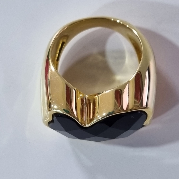 Tous Big Vermeil Over Silver Black Onyx Ring Size 6 - Picture 2 of 12